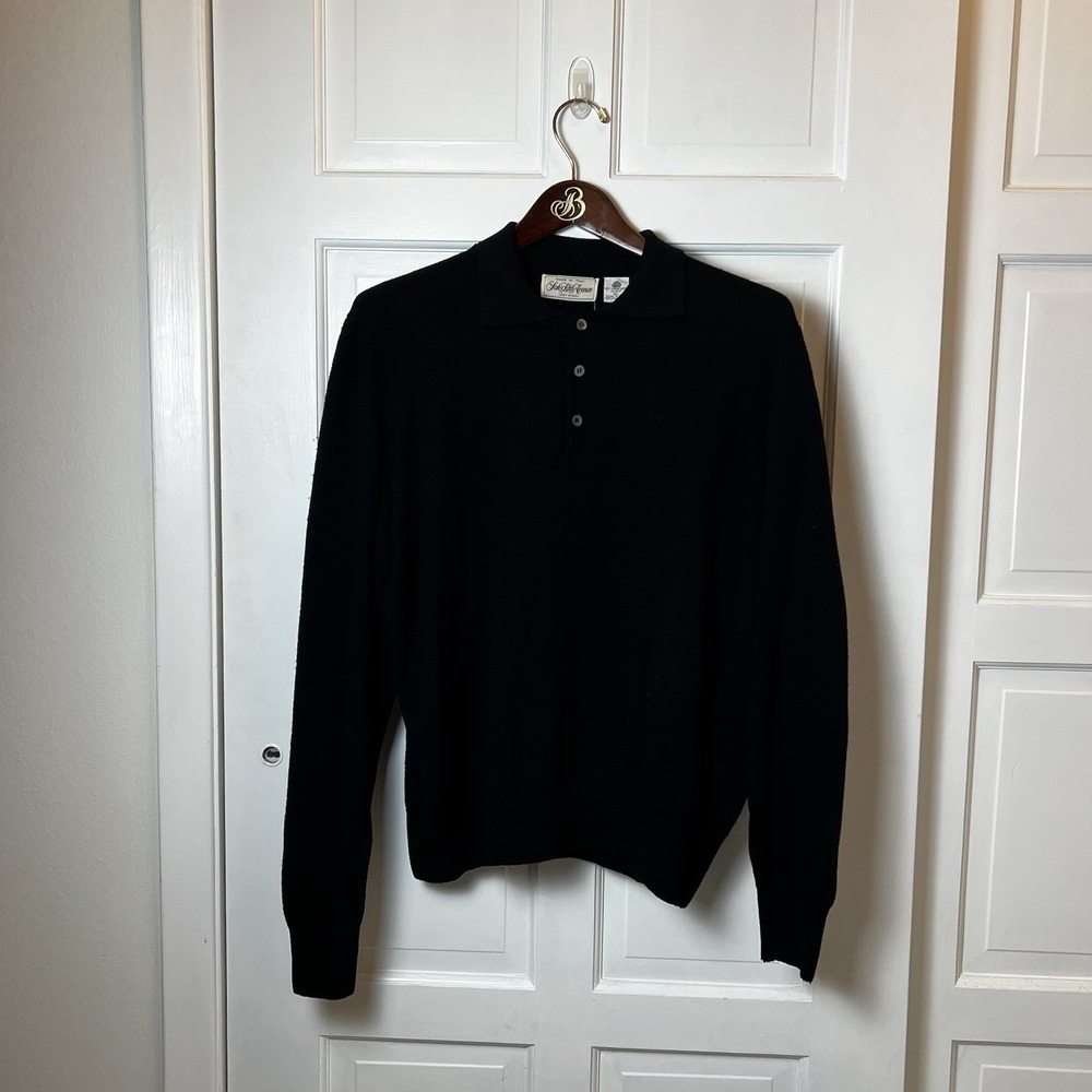 Saks Fifth Avenue Sweater Mens XL Black Virgin Wool Pullover Sweater - Picture 1 of 5